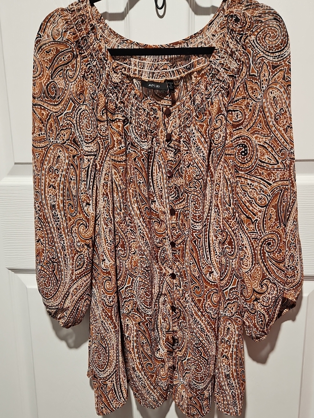 Apt. 9 Brown Paisley Button-Front Peasant Blouse